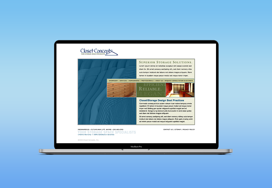 Closet Concepts Website - Core Page